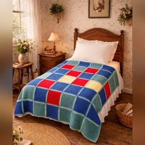 PICK 3 FOR $20 Grannysquare Colorful Patchwork Knit Throw Blanket 40" X 50"